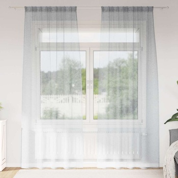 vidaXL Перде от воал С завеси 2 pcs Тъмен сив 260 x 140 см Полиестер (4108031)