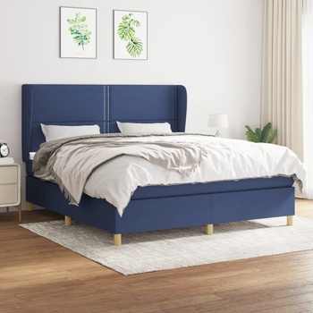 vidaXL Боксспринг легло с матрак, синьо, 160x200 см, плат (3128459)