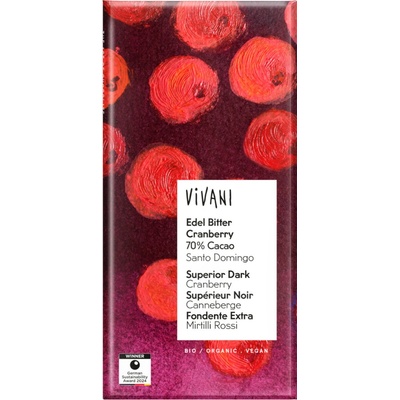 Vivani hořká s kousky Brusinek Bio vegan 80 g