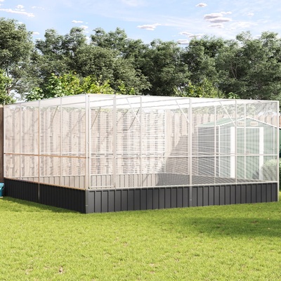 vidaXL Волиера, сребриста, 418x414x212 см, стомана (172588)