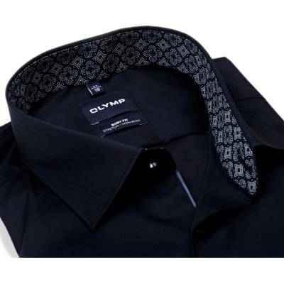 Olymp Level Five košile s vnitřním límcem a manžetou s ornamenty prodloužený rukáv tmavomodrá