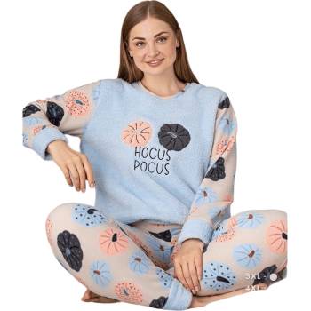 Image 1 of Дамска поларена макси пижама в цвят лате и синьо