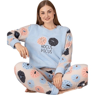 Дамска поларена макси пижама в цвят лате и синьо