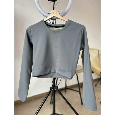 Sim Fashion Rebrovaný crop top s dlhým rukávom KELLY Šedá