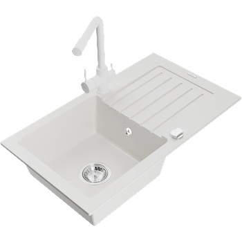 Mexen Pablo кухненска мивка от гранит с 1 корито с отцедник и кухненски смесител Duero, бял - 6510-20-671600-20 (6510-20-671600-20)