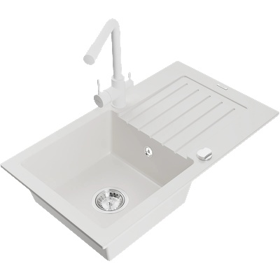 Mexen Pablo кухненска мивка от гранит с 1 корито с отцедник и кухненски смесител Duero, бял - 6510-20-671600-20 (6510-20-671600-20)