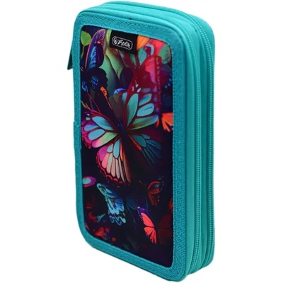 Herlitz Ученически несесер празен, двоен, 2 ципа, Butterflies - Herlitz