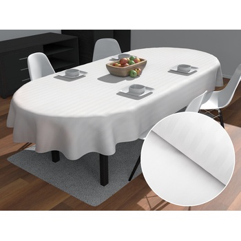 Biante Damaškový oválny obrus Atlas Grádl DM-015 Biely pásiky 8 mm 120x180 cm