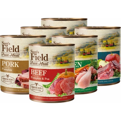 Sam's Field Adult True Mix Beef with Pumpkin & Pea and Chicken & Carrot and Lamb & Apple and Pork & Pumpkin 6 x 800 g