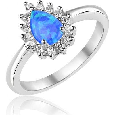 Meucci Stříbrný prsten s modrým opálem a zirkony SS381R