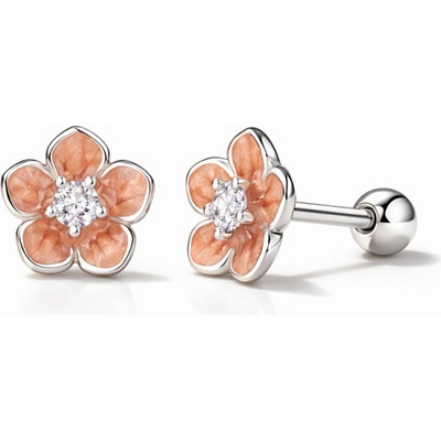 GRACE Silver Jewellery Náušnice Sakura s meruňkově růžovými lístky stříbro 925/1000 E-BSE992/415 Stříbrná
