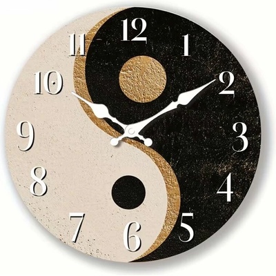 Predator Q1 Nástenné hodiny v retro štýle so symbolom Yin-Yang 30 cm × 30 cm