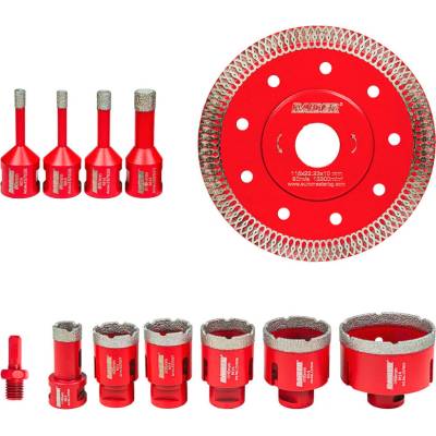 Боркорони Diamond Dry M14 Ø6-68mm комплект 12 бр. с диск, адаптер и алуминиев куфар (157866)