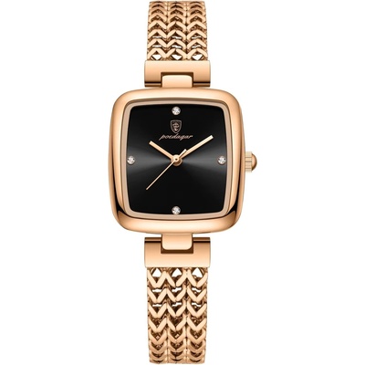 Poedagar Дамски часовник Poedagar CS1911, неръждаема стомана, розово злато, черен циферблат (CS1911)