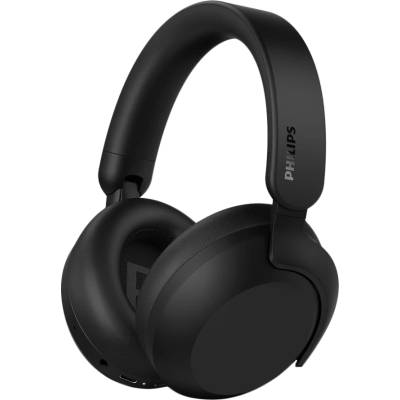 Philips TAH8000EBK/00 Слушалки за уши, Детайлен, естествен звук, Сменяема батерия, Noise Cancelling Pro, До 70 часа време за възпроизвеждане (TAH8000EBK/00)