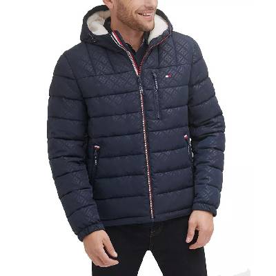 Tommy Hilfiger prošívaná zimní pánská bunda Sherpa modrá logová XXL