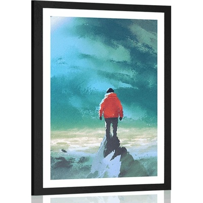 Plakát s paspartou muž na vrcholu hory - 40x60 no frame