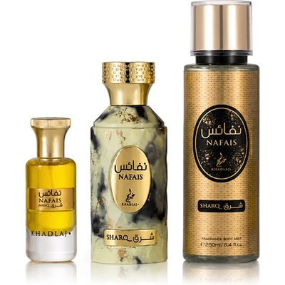 Khadlaj Nafais Sharq комплект Парфюмна вода 100 ml + Спрей за тяло 250 ml + Парфюмно масло 24 ml