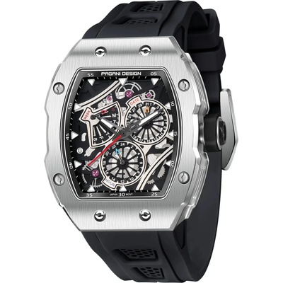 Pagani Design Мъжки часовник Pagani Design Tussah, Механичен, Неръждаема стомана, Черен (PD-YS012-BLACK)