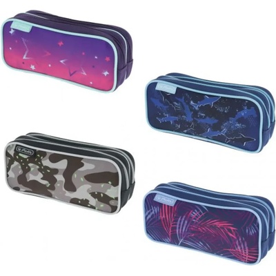 Ученически несесер празен, двоен, 2 ципа, Mix Pink Stars, Blue Shark, Camo Gey, Tropical Chill - Herlitz