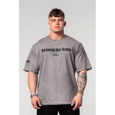 Nebbia Washed-off bavlněné heavyweight tričko Grind 370 šedé