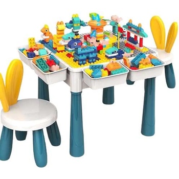 Pepita Многофункционална маса за строителство с 2бр. столове + подарък блокчета за строителство - синьо-жълто (SL8250)