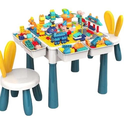Pepita Многофункционална маса за строителство с 2бр. столове + подарък блокчета за строителство - синьо-жълто (SL8250)