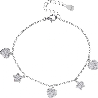 Bealio stříbrný náramek SRDCE A HVĚZDA zirkon 03-10993-1988