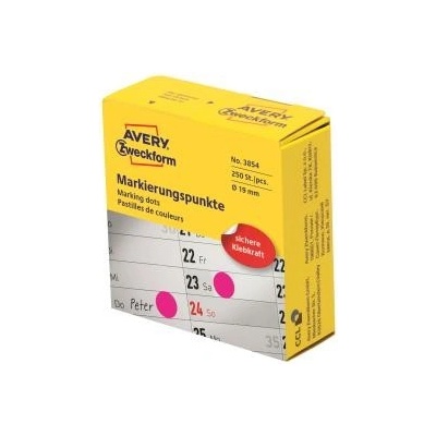 Etikety kruhové 19mm Avery purpurové v dispenzore