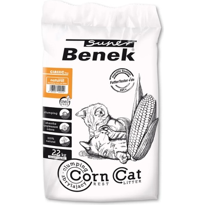 Super Benek 35л Corn Cat Natural Super Benek, слепваща постелка за котешки тоалетни