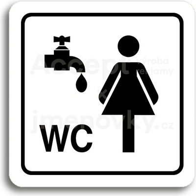 ACCEPT Piktogram umývárna, WC ženy - bílá tabulka - černý tisk
