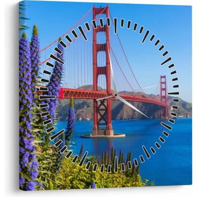 Obraz - Golden Gate Bridge, San Francisco (s hodinami), jednodílný 30x30 cm s hodinami – Hledejceny.cz