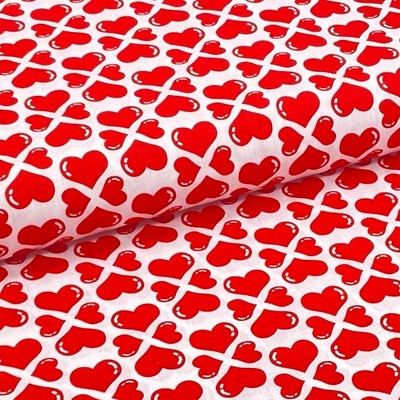 Bavlněné plátno P0669 bílé, červená srdíčka, š.140