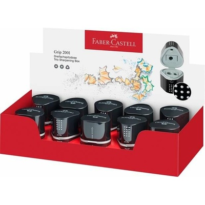 Strúhadlo, displej, trojdierové, so zásobníkom, FABER CASTELL Grip 2001 Trio, čierne