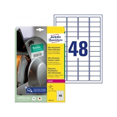 Etikety Avery 45,7 x 21,2 mm, ultra odolné biele