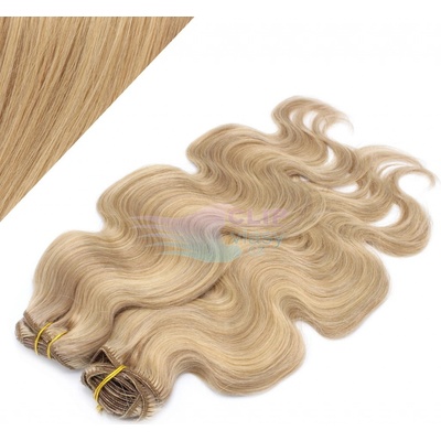 Vlnité DELUXE clip in vlasy REMY 50cm - přírodní a světlejší blond #18/22