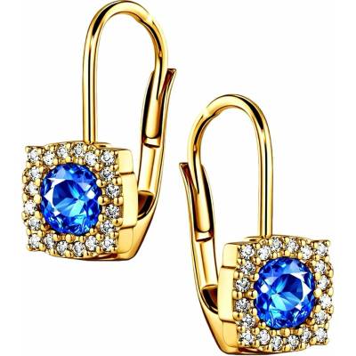 Zlaton Náušnice žluté zlato čtverec visací 1.5cm 1.80g s modrým safírem 0.350ct a diamanty 0.120ct 000242009236