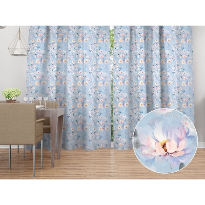 Biante Zamatový záves Tamara TMR-044 Jarné kvety na nebesky modrom 135x140 cm
