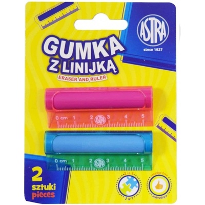 ASTRA 2v1 guma s pravítkom 5 cm mix farieb 425022006 blister 2 ks
