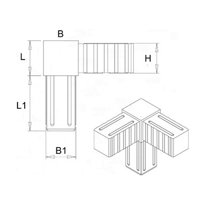 Plastová spojka - 3-nohý kus do profilu 25x25x2mm