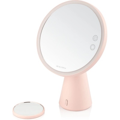 Beautifly Светещо козметично огледало Smart Moon LED Cosmetic, 10x увеличение, Топла/неутрална/студена светлина, Регулируема яркост, Bluetooth високоговорител, Розов (Smart Moon LED Cosmetic)