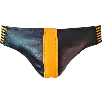 ostatní ROUGE Leather Jocks with Stripe Black/Yellow, XL