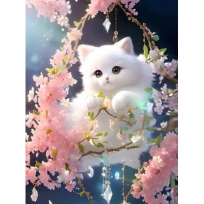 Norimpex - Puzzle Diamant painting: White pussycat 30x40cm - 1 - 39 piese