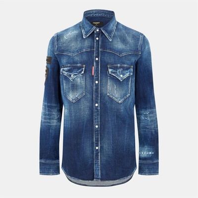 Dsquared2 Риза с дълъг ръкав DSQUARED2 Men's Long Sleeve Denim Shirt - Navy Blue