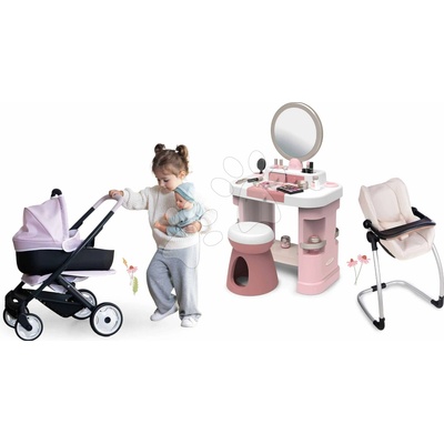 My Beauty Dressing Set kozmetický stolík s kočíkom a jedálenskou stoličkou Table Smoby so stoličkou a skrášľujúcimi doplnkami