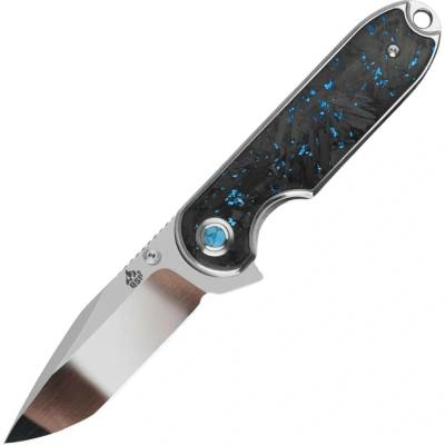 QSP Knife Nebula 14C28N, mirror polish, Blue shredded CF, Linerlock QS168-C