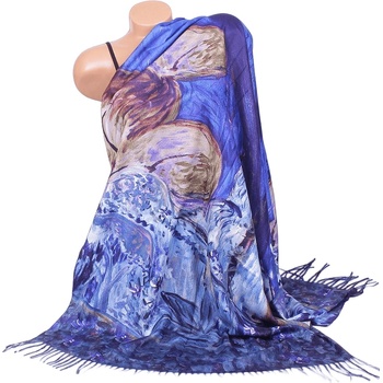 Image 1 of Кашмирен шал в синьо с ресни