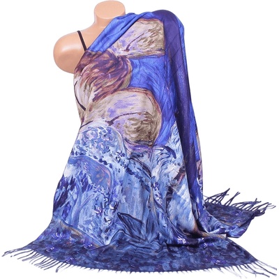 Кашмирен шал в синьо с ресни