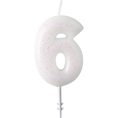 Narozeninová svíčka bílá se třpytkami "číslo 6", 4,5 cm