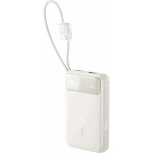 Baseus Външна батерия с вграден USB-C и Lightning кабел и USB-C, USB-А портове - Baseus EnerFill FC11 Power Bank With USB-C And Lightning Cable 22.5W 20000mAh (бежов) (E0027S05)